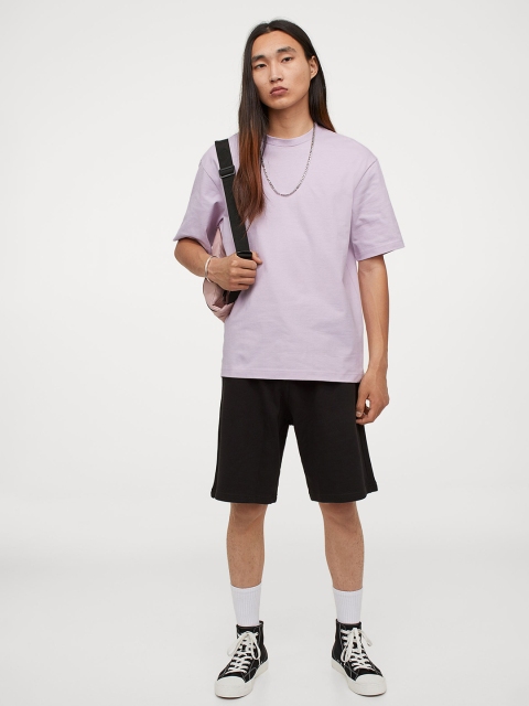 

HM Pack of 2 Men Grey Purple Solid Relaxed Fit Cotton Pure Cotton T-shirts