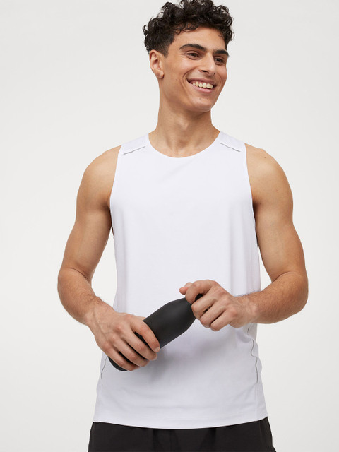 

H&M Men White Solid COOLMAX Running Vest Top