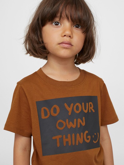

H&M Boys Brown Printed Cotton T-shirt