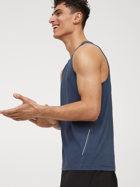 

H&M Men Blue Solid COOLMAX Running Vest Top
