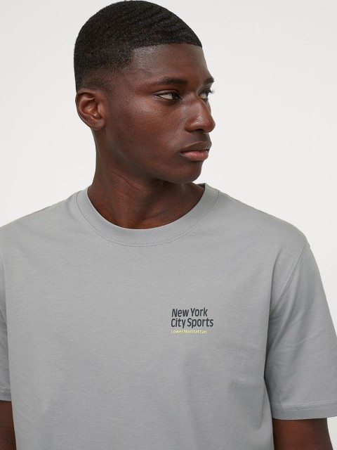 

HM Men Grey Black Printed Cotton Pure Cotton T-shirt