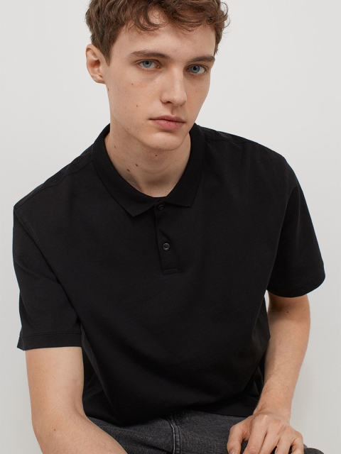 

H&M Men Black Solid Regular Fit Cotton Polo Shirt