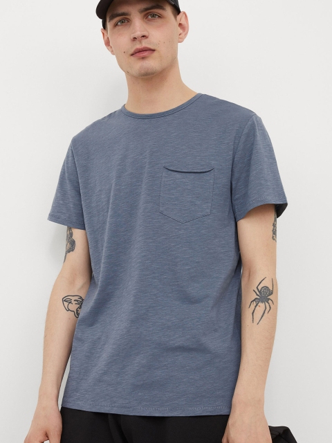 

H&M Men Grey Solid Regular Fit Cotton T-shirt