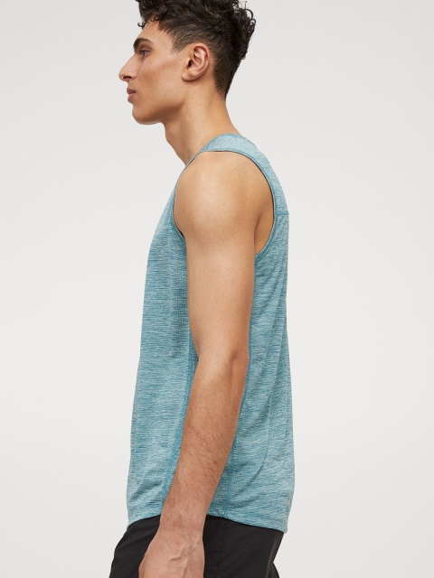 

H&M Men Turquoise Blue Self Design Regular Fit Sports Vest Top