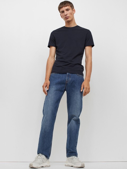 

H&M Men Navy Blue Blue Solid Slim Fit T-shirt