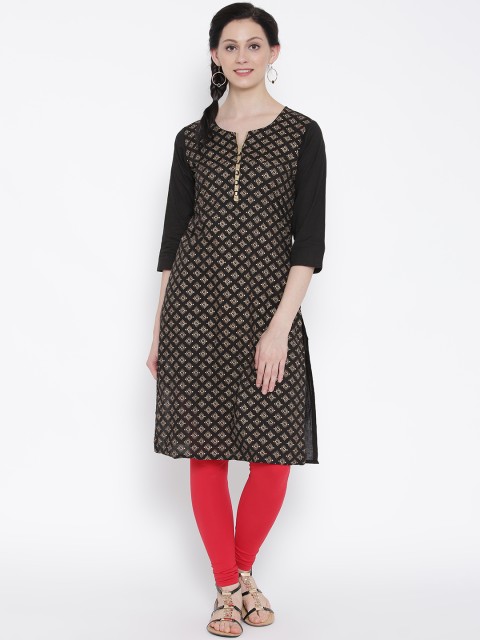 

Rangriti Women Black Printed Straight Kurta