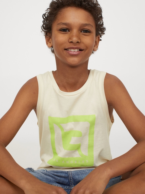 

HM Boys Beige Green Printed Cotton Vest Top
