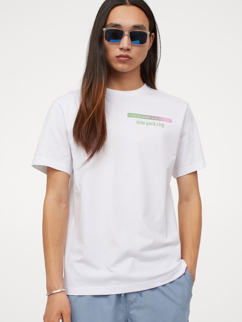 

H&M Men White Printed Regular Fit COOLMAX T-shirt