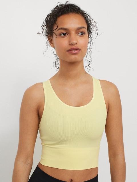 

H&M Women Yellow Cropped Seamless Sports Top