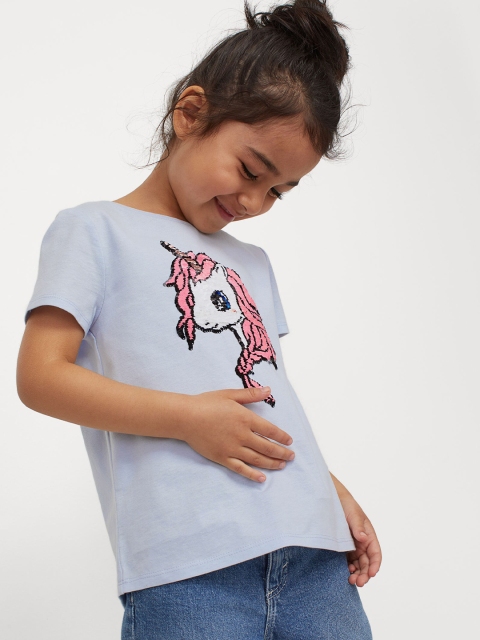 

H&M Girls Blue & Pink Pure Cotton Interactive-Motif Top