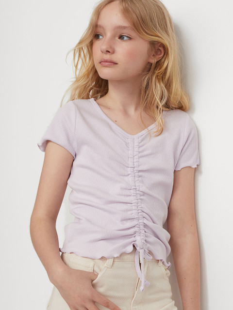 

H&M Girls Lavender Ribbed Drawstring Top
