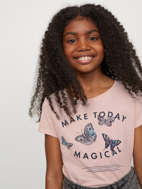 

H&M Girls Pink & Black Printed Jersey Top