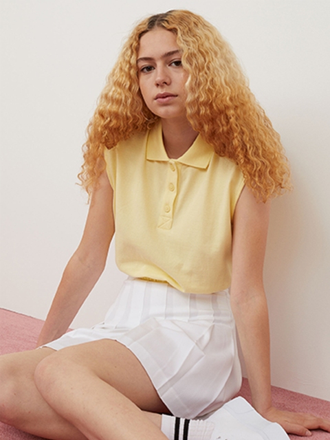 

H&M Women Yellow Pure Cotton Cropped Polo Shirt