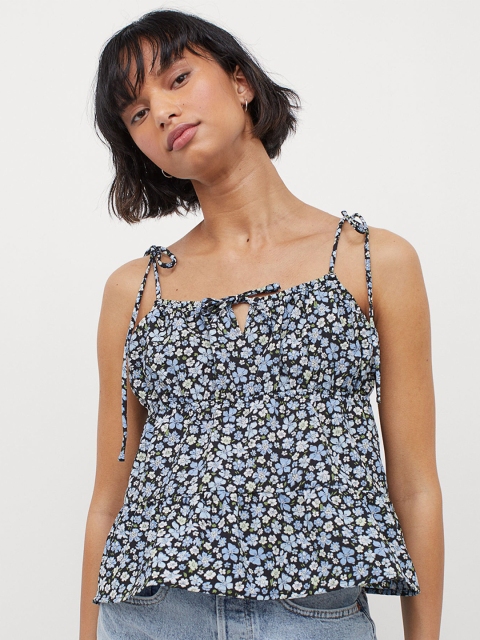

H&M Blue & White Printed Tie-Detail Top