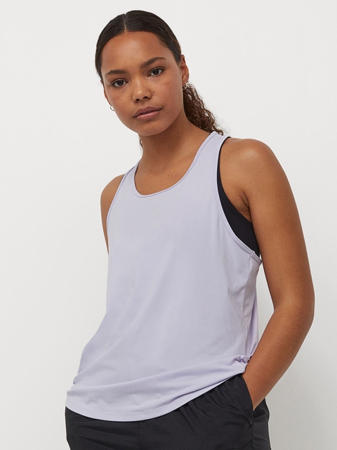 

H&M Women Lavender Solid Mesh-Detail Sports Top