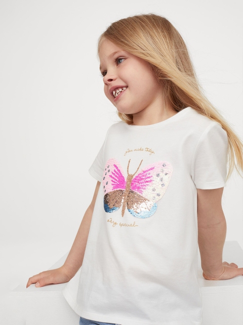 

H&M Girls White & Pink Mermaid Sequinned Interactive-Motif Top