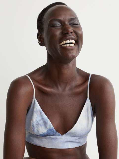 

H&M Women Blue Linen-Blend Crop Top