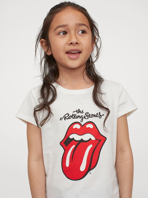 

H&M Girls White & Beige Pure Cotton 2-Pack Printed Tops
