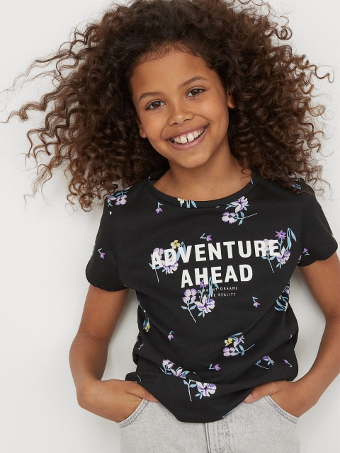 

H&M Girls Black & White Pure Cotton Printed Jersey Top