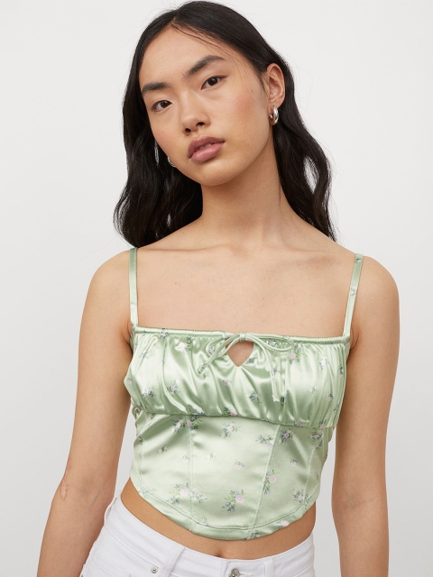 

H&M Women Green Cropped Top