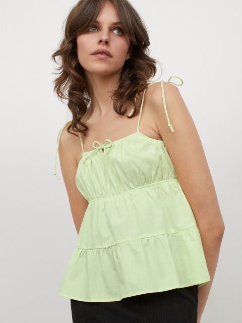 

H&M Women Mint Green Tie-Detail Top