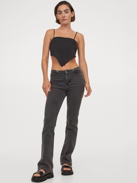 

H&M Women Charcoal Grey Flared Low Waist Jeans