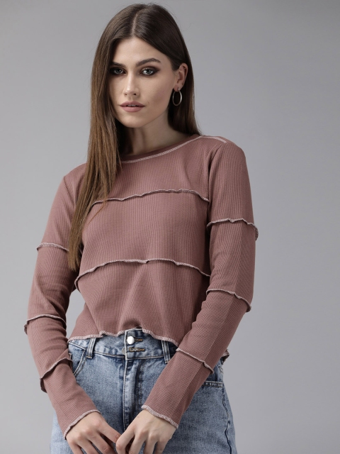 

Roadster Women Mauve Striped Boxy Top