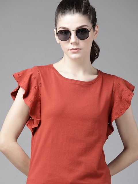 

Roadster Women Rust Brown Pure Cotton Solid Top