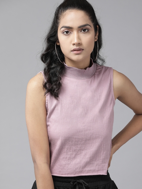 

Roadster Lavender Solid Pure Cotton Crop Top