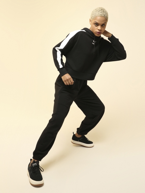 

Puma Women Black & White Colourblocked Hooded Sweatshirt