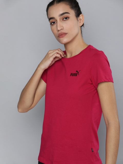 

Puma Women Red Essentials+ Embroidered Brand Logo T-shirt