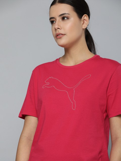 

Puma Women Red White Brand Logo Printed Loose Pure Cotton T-shirt