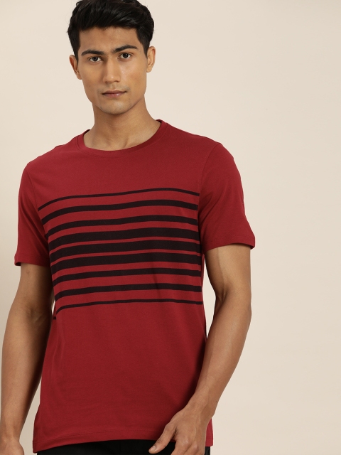 

ether Men Maroon Black Striped Regular Fit Pure Cotton T-shirt