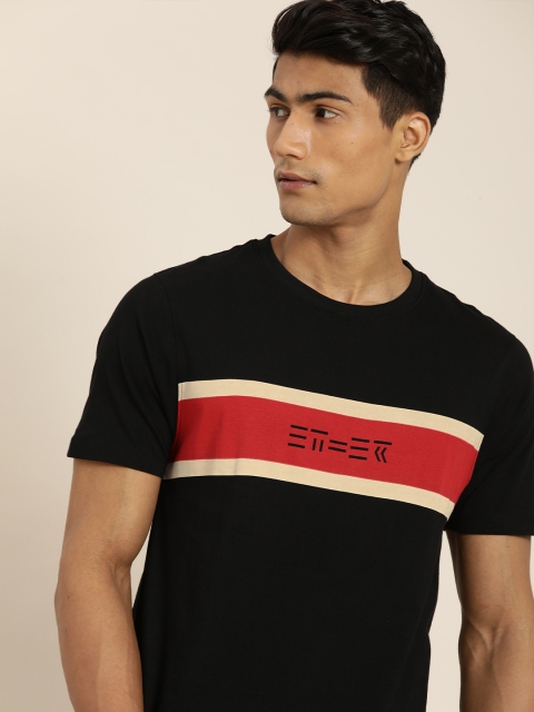 

ether Men Black Colourblocked Regular Fit Pure Cotton T-shirt