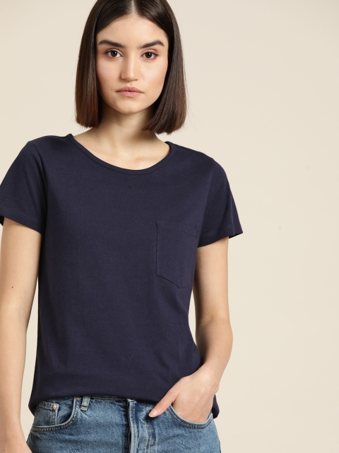 

ether Women Navy Blue Solid T-shirt