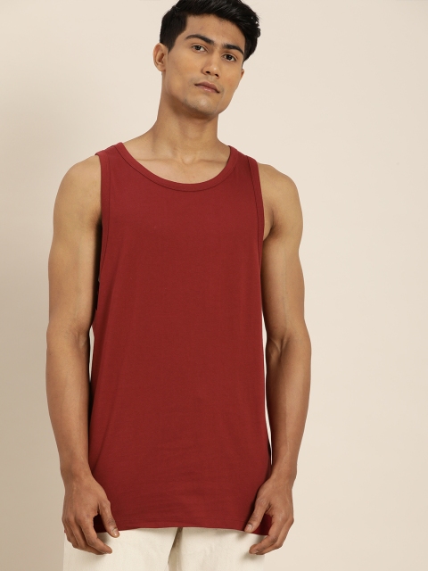 

ether Men Maroon Solid Sleeveless Regular Fit Pure Cotton T-shirt