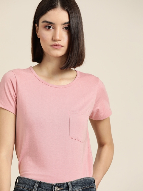 

ether Women Pink Solid T-shirt