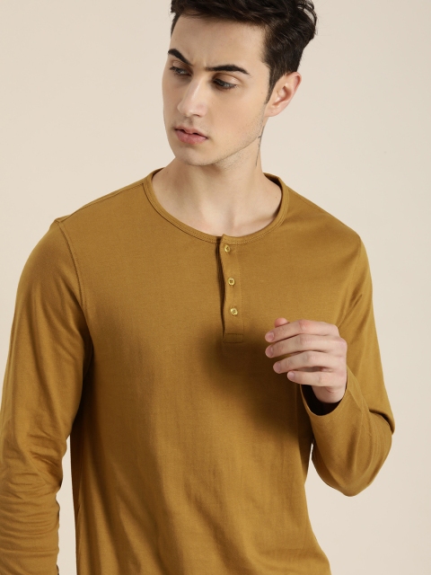 

ether Men Mustard Yellow Henley Neck T-shirt