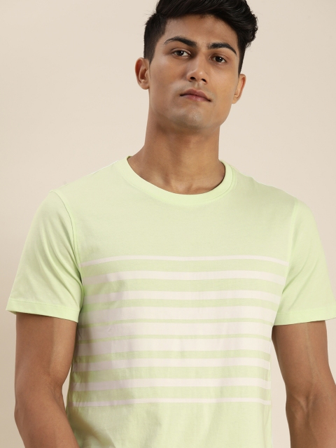 

ether Men Lime Green & White Striped T-shirt