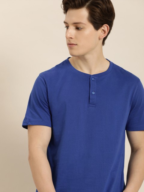

ether Men Blue Henley Neck T-shirt