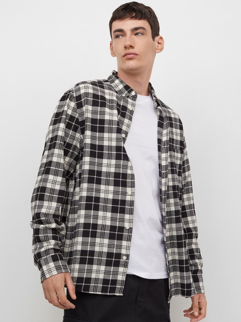 

H&M Men Black & White Checked Regular Fit Flannel Cotton Shirt