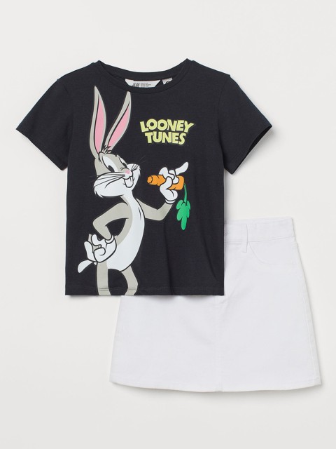 

H&M Girls White & Black Bugs Bunny 2-Piece Printed Set