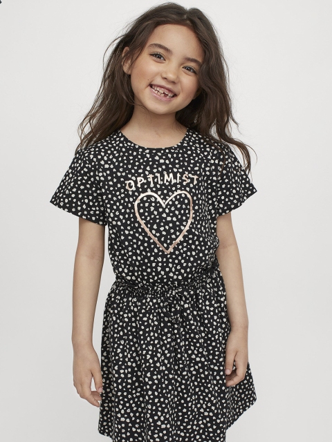 

H&M Girls Charcoal Grey & White 2-Piece Printed Cotton T-Shirt With Skirt