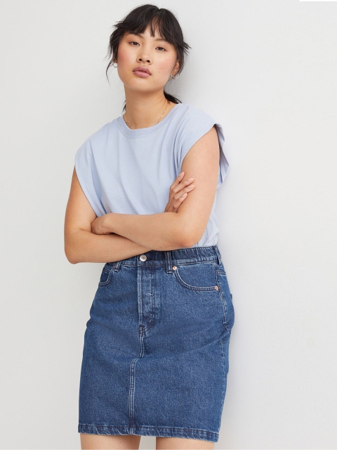

H&M Blue Pure Cotton High Waist Denim Skirt