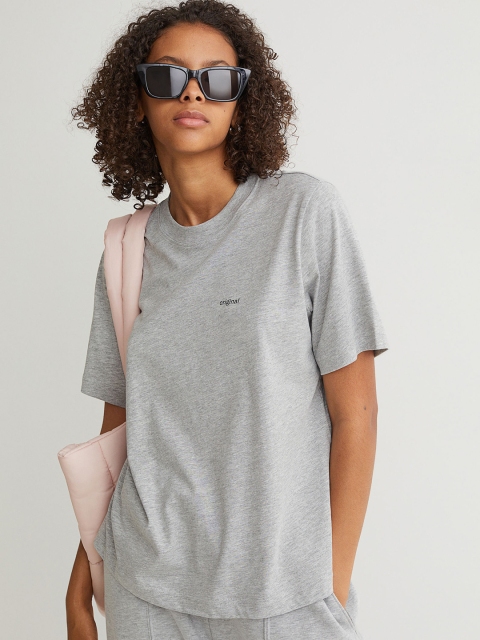 

H&M Women Grey Melange Cotton Jersey T-shirt