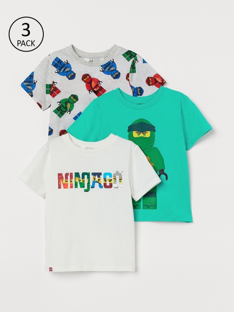 

H&M Boys 3-Pack Pure Cotton Printed T-shirts, White