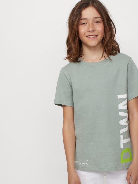 

H&M Boys Mint Green & White Printed Cotton T-shirt