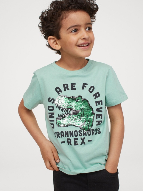 

H&M Boys Green & Black Reversible Sequin Pure Cotton T-shirt