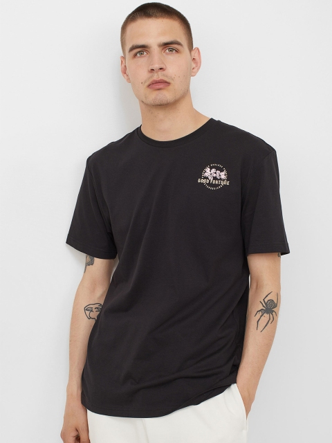 

H&M Men Black Pure Cotton Printed T-shirt