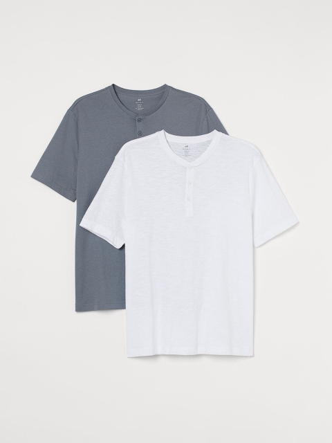 

H&M Men White & Grey 2-Pack Henley Shirts
